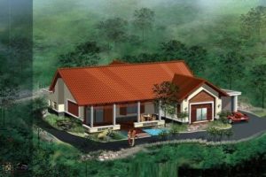Phương án 15 thiết kế biệt thự 1 tầng 3 phòng ngủ 14.8×15.4m